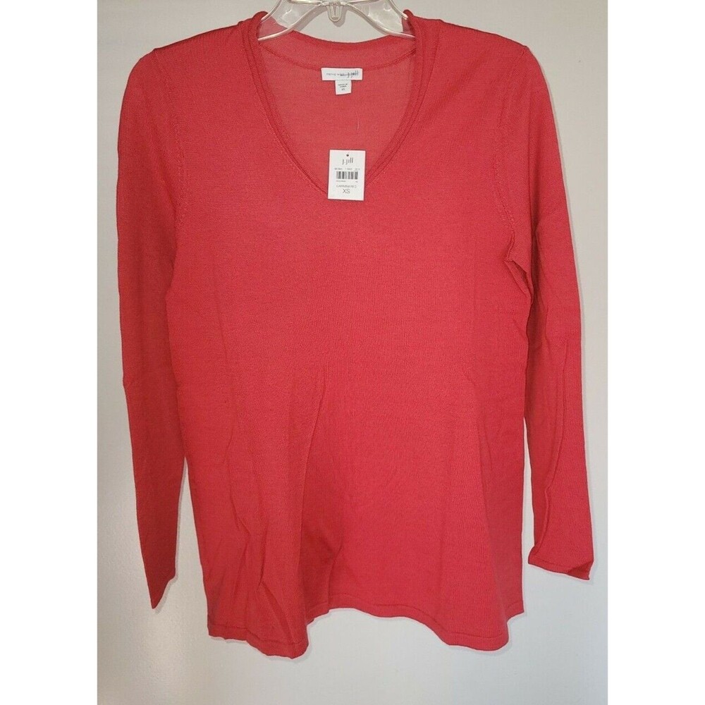 J Jill Womens Sz Merino Wool XS Tunic Sweater Avery V-neck Swing Pullover Red